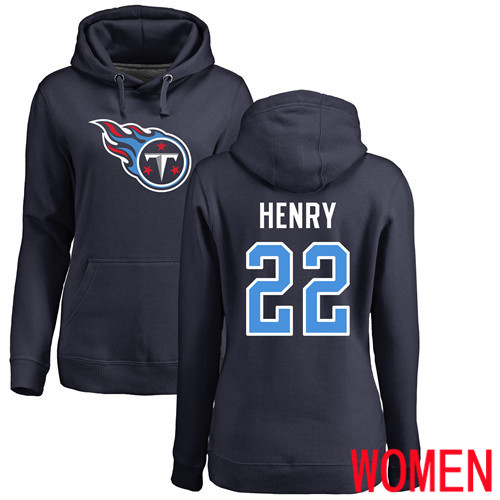 Tennessee Titans Navy Blue Women Derrick Henry Name and Number Logo NFL Football 22 Pullover Hoodie Sweatshirts